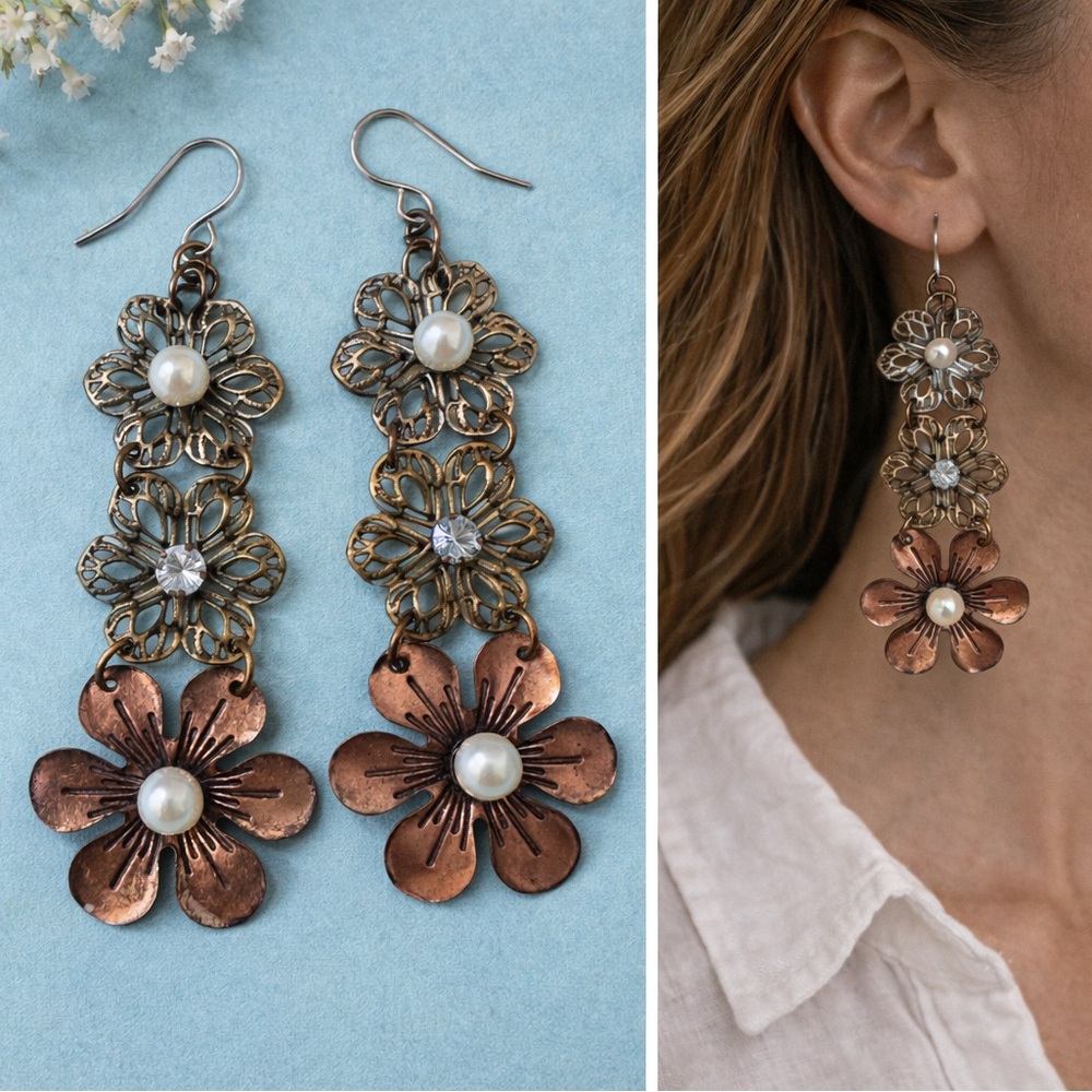 ⚠️ 5/25: Vintage Linear Flora Dangle Earrings